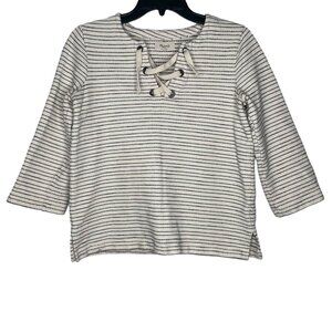 Madewell Womens Top Size XS Nautical Stripe 3/4 Sleeves Cotton Cream Blue